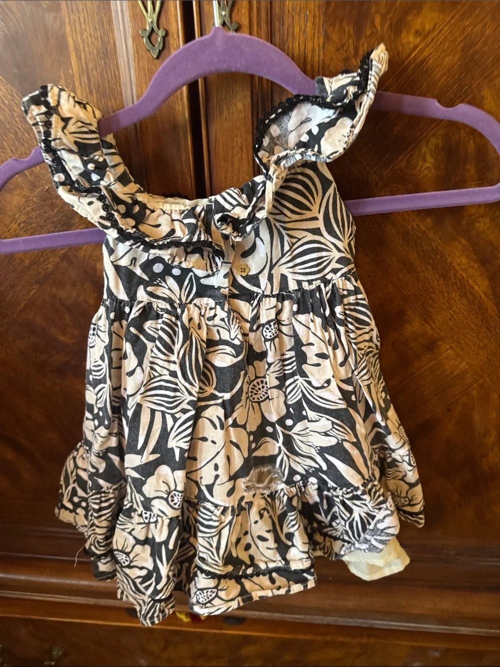 Tommy Bahama Black and Cream Floral Ruffle Dress size 2T